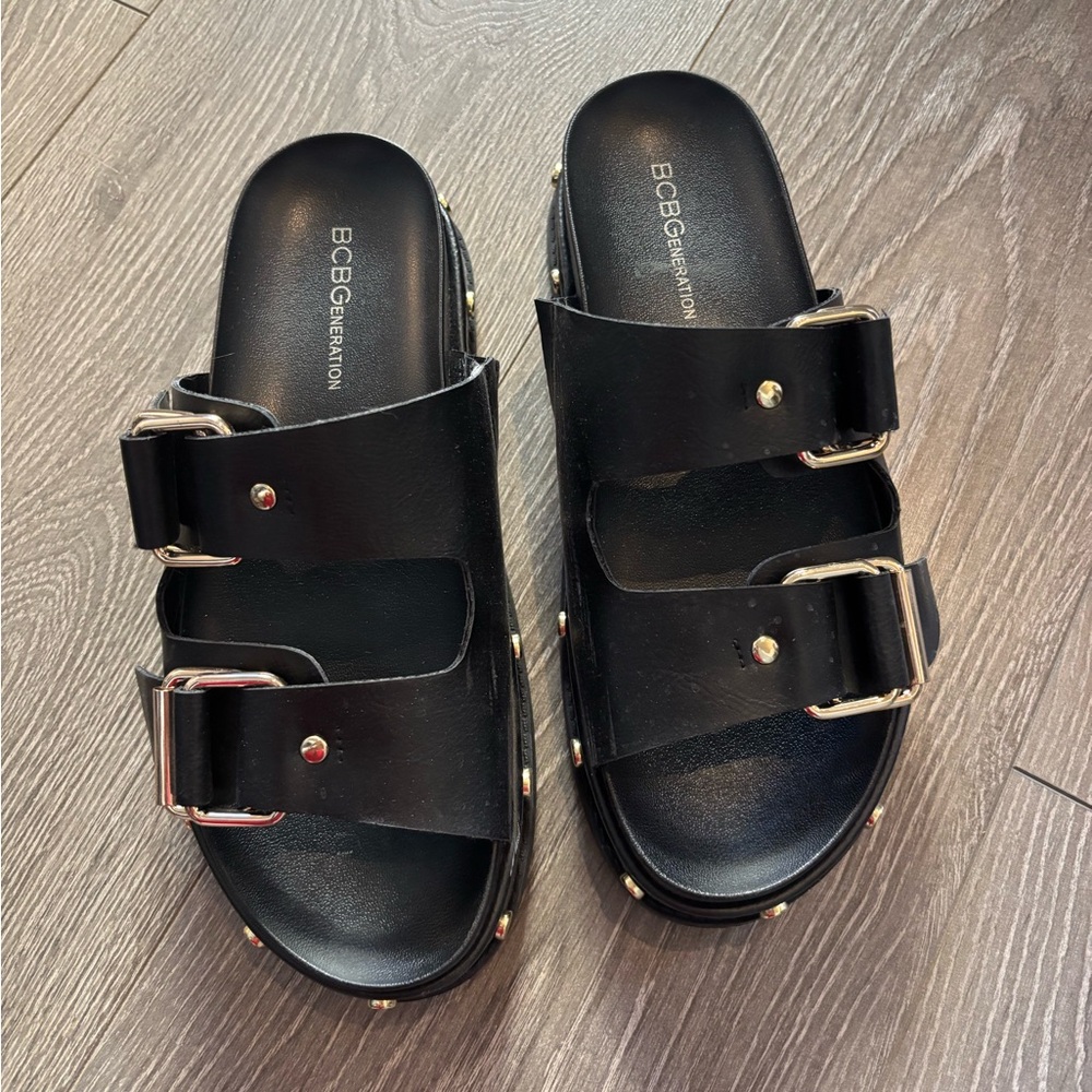 BCBGeneration Black Studded Slide Sandals